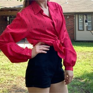 Vintage 70s red blouse with balloon sleeves